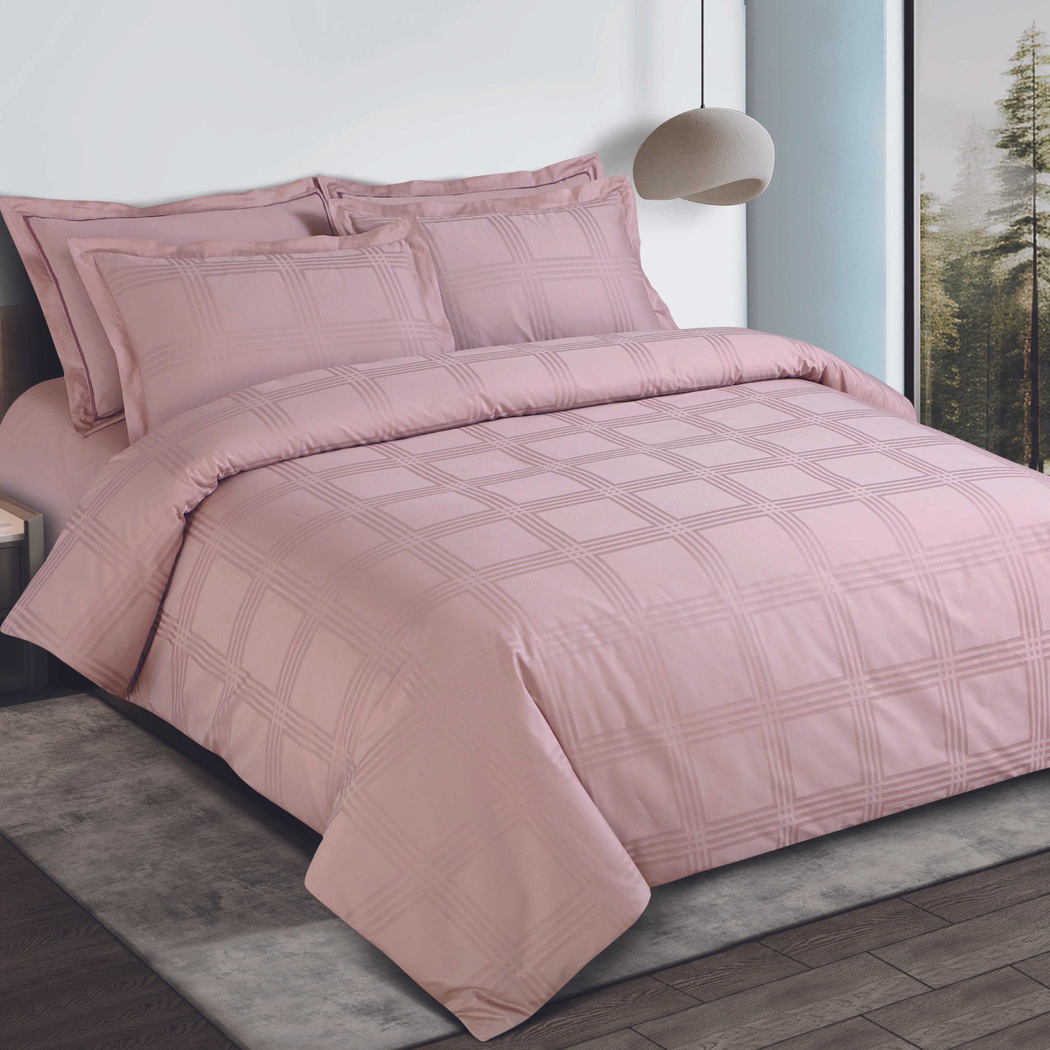 Malako Amalfi Blush Pink Jacquard King Size Bedding Set – 550 TC Cotton