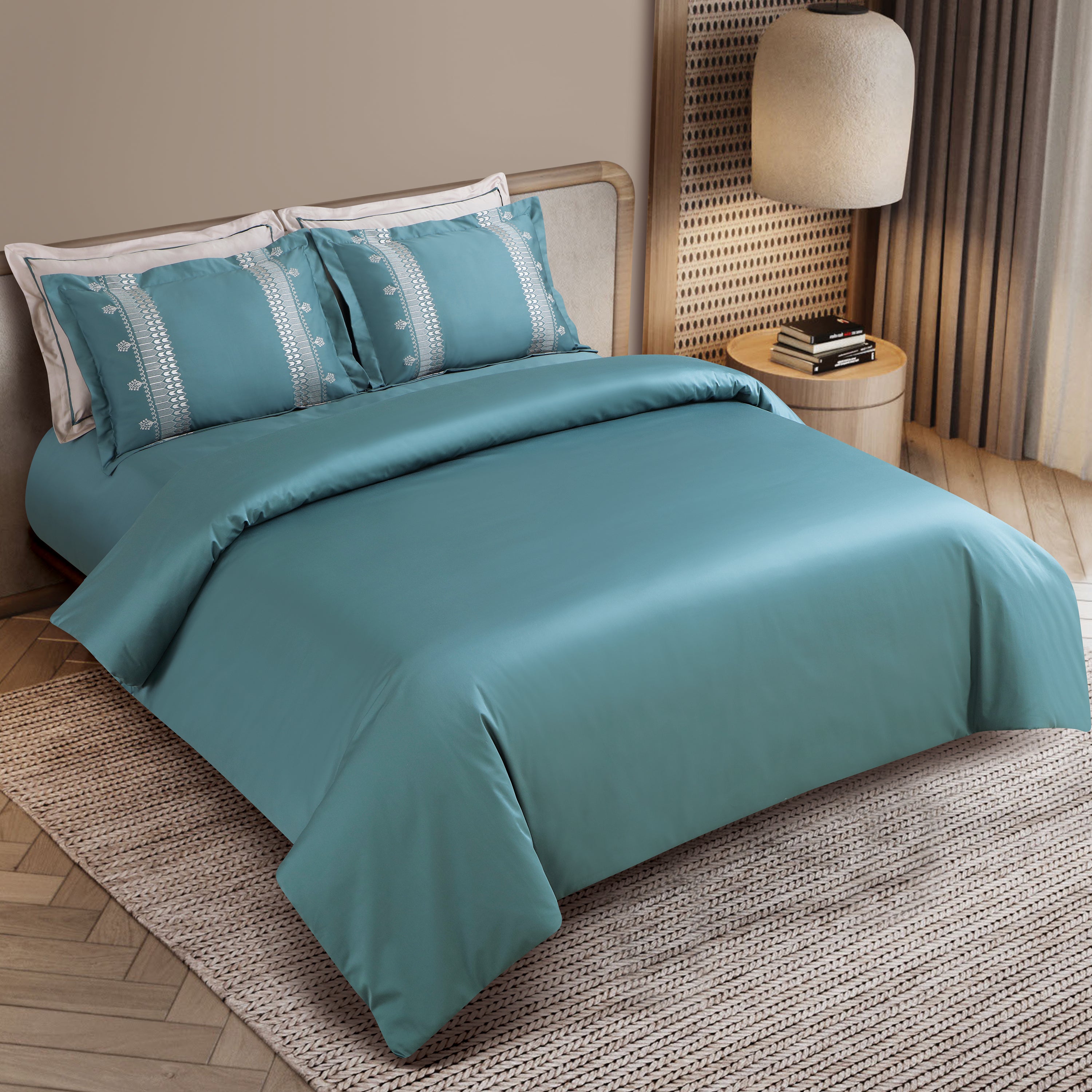 Malako Luxe Collection: 550 TC Teal Green Premium Embroidered Bedding