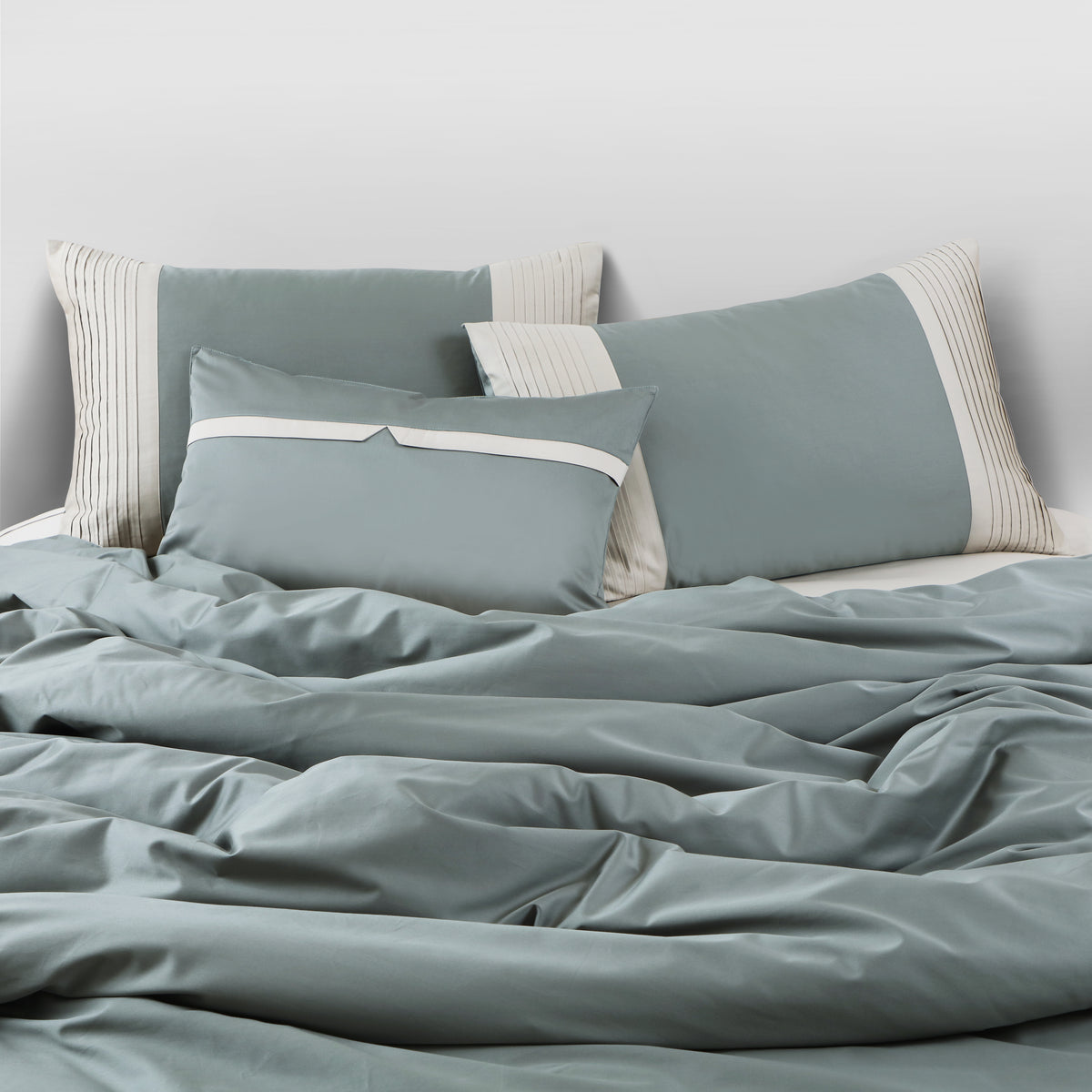 Malako Luxe Pintex 100% Cotton King Size 7 Piece Duvet Cover Set-Olive Green