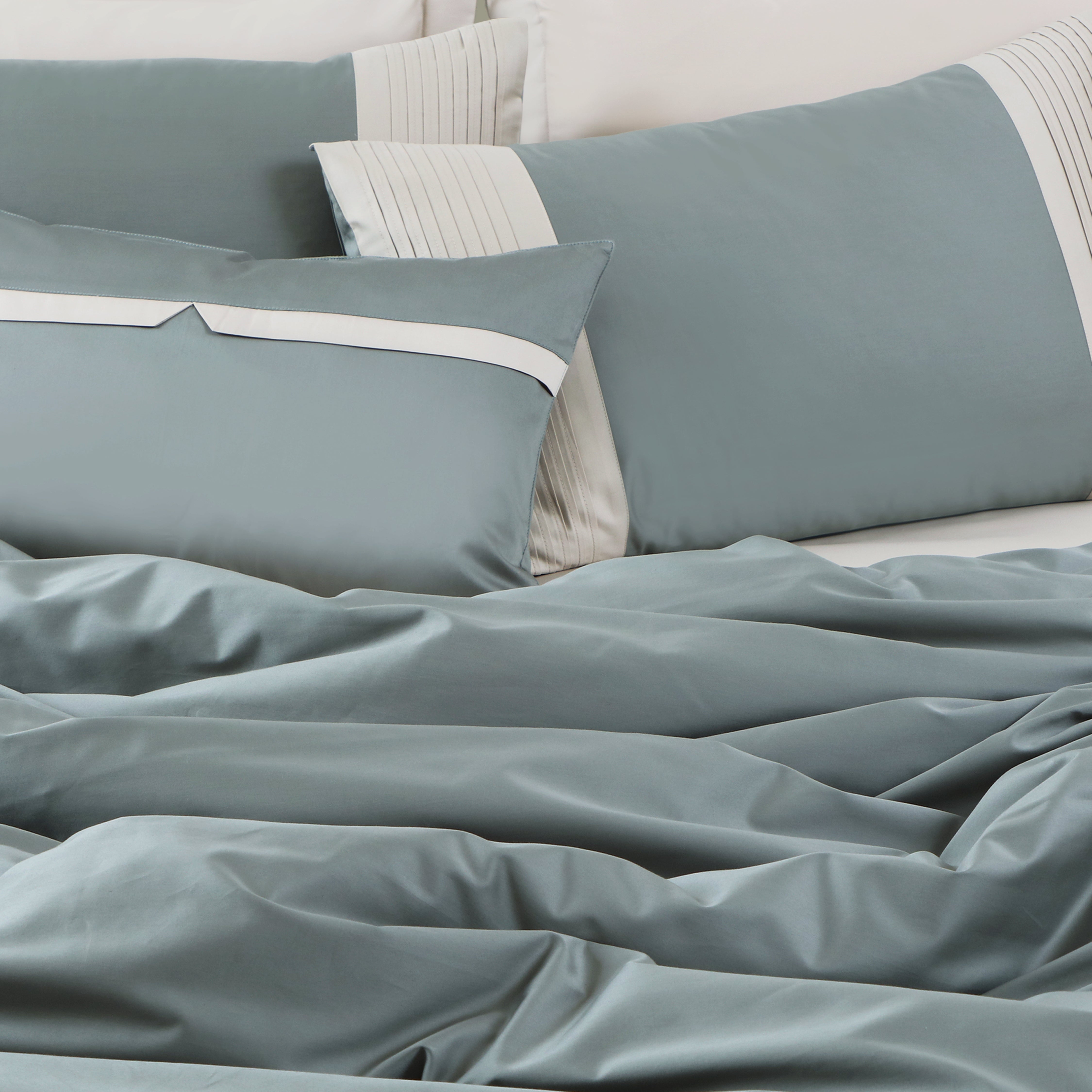 Malako Luxe Pintex 100% Cotton King Size 7 Piece Duvet Cover Set-Olive Green