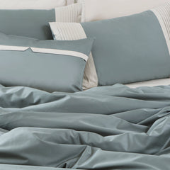 Malako Luxe Pintex 100% Cotton King Size 7 Piece Duvet Cover Set-Olive Green