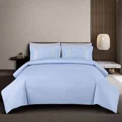Malako Luxe Stitch & Dream: 550 TC Pigeon Blue Premium Embroidered Bedding