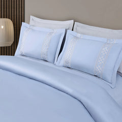 Malako Luxe Stitch & Dream: 550 TC Pigeon Blue Premium Embroidered Bedding