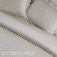 Malako Swiss Checks Jacquard Olive Beige 550 TC 100% Cotton King Size 6 Piece Bedding Set