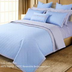 Malako Luxe 550 TC 100% Cotton Pigeon Blue & Silver Solid King Size Reversible Bedspread Set