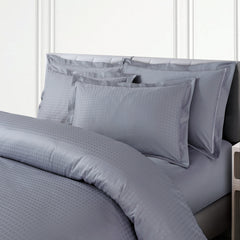 Malako Como Jacquard Grey Checks 550 TC 100% Cotton King Size Bedding
