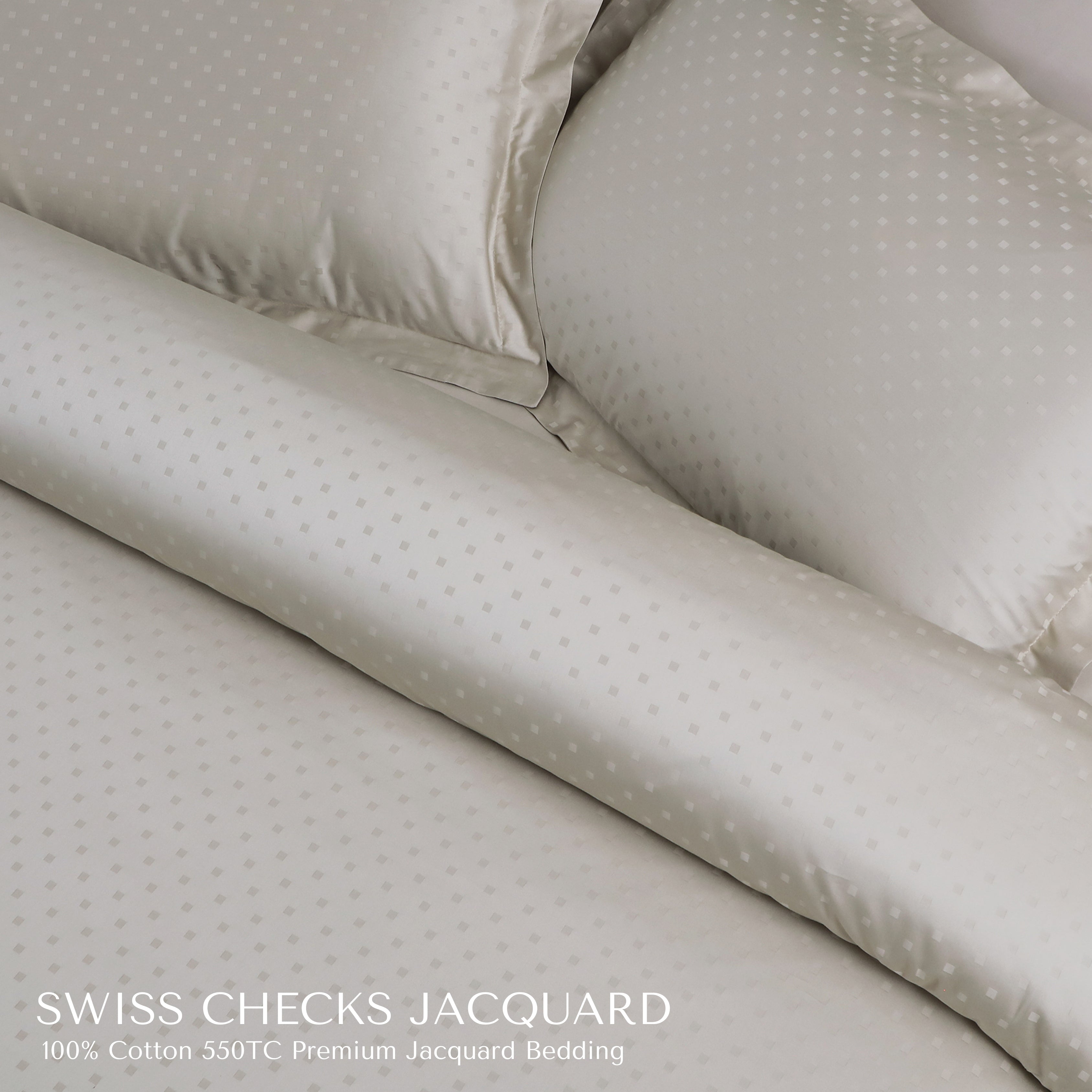 Malako Swiss Checks Jacquard Olive Beige 550 TC 100% Cotton King Size Bedding