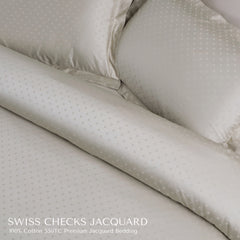 Malako Swiss Checks Jacquard Olive Beige 550 TC 100% Cotton King Size 6 Piece Bedding Set
