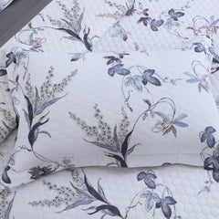 Malako Royale 100% Cotton Milk White Botanic King Size 5 Piece Quilted Bedspread Set