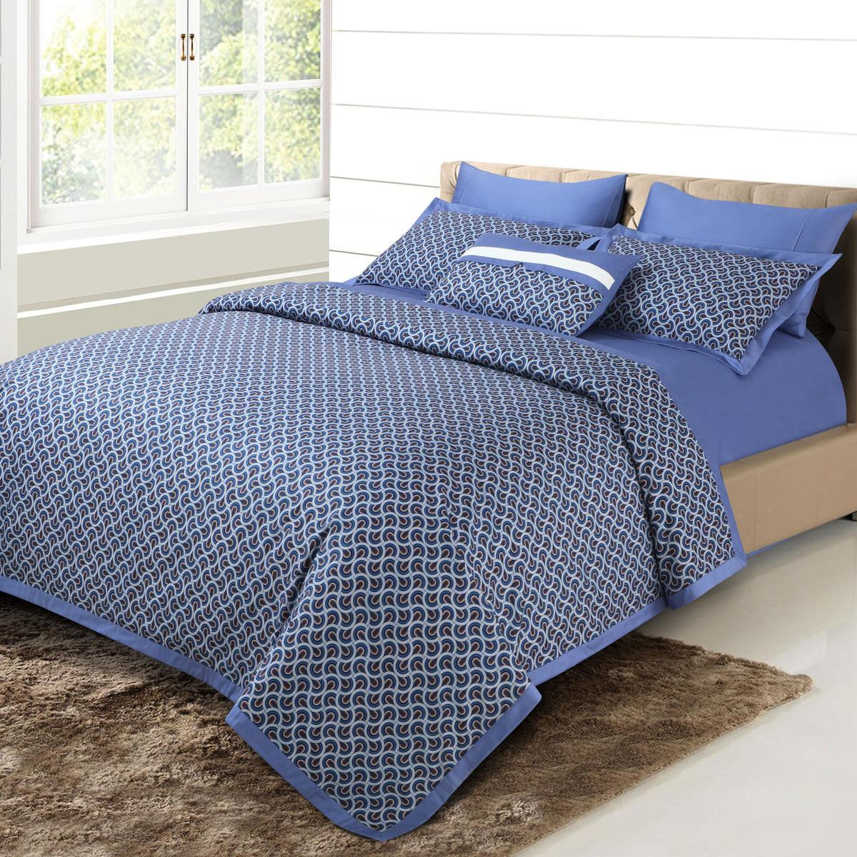 Malako Caèn 100% Cotton Blue Modern Abstract 7 Piece Flannel Dohar Set