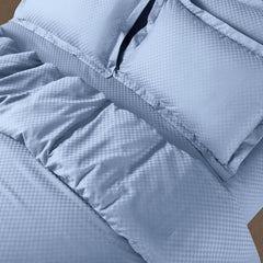 Malako Lyon Jacquard Sky Blue Checks 100% Cotton King Size 7 Piece Duvet Cover Set