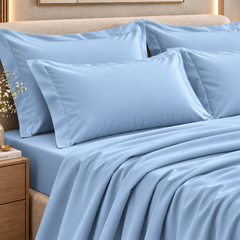 Malako Luxe: Vibrant Collection 550TC Pigeon Blue 100% Cotton Super King Size Bedding