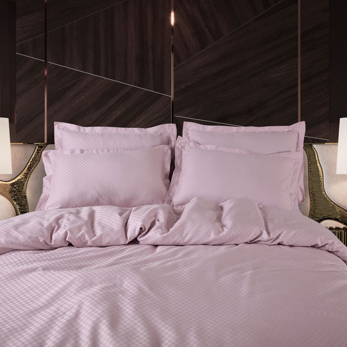 Malako Lyon Jacquard Pink Checks 100% Cotton King Size Bedding Set