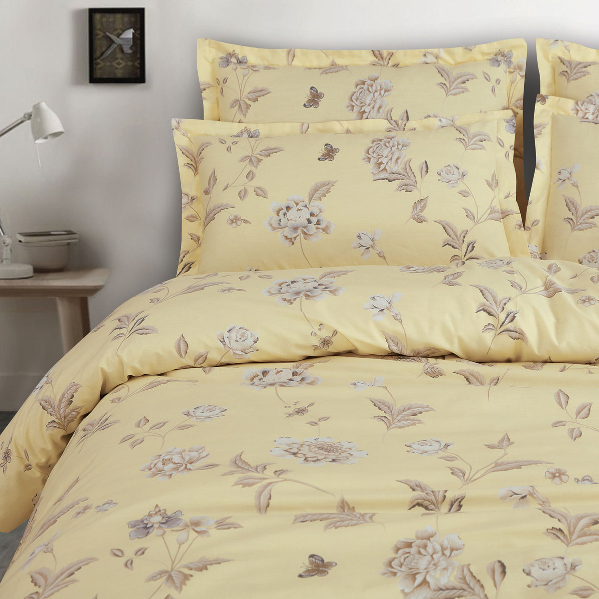 Malako Sion 100% Cotton Yellow Botanic King Size Bedding