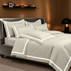 Malako Luxe Striped 550TC Olive Beige 100% Cotton Super King Size Duvet Cover Set with Bedsheet and 4 Pillow Covers