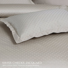 Malako Swiss Checks Jacquard Olive Beige 550 TC 100% Cotton King Size Duvet Cover Set