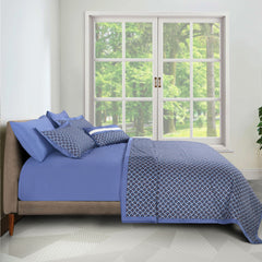 Malako Caèn 100% Cotton Blue Modern Abstract 7 Piece Flannel Dohar Set