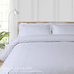 Malako Biella Jacquard Brilliant White Checks 550 TC 100% Cotton Double Bed Duvet Cover