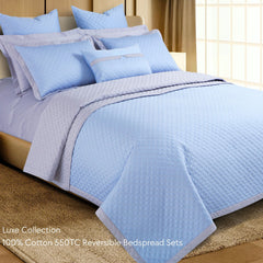 Malako Luxe 550 TC 100% Cotton Pigeon Blue & Silver Solid King Size Reversible Bedspread Set