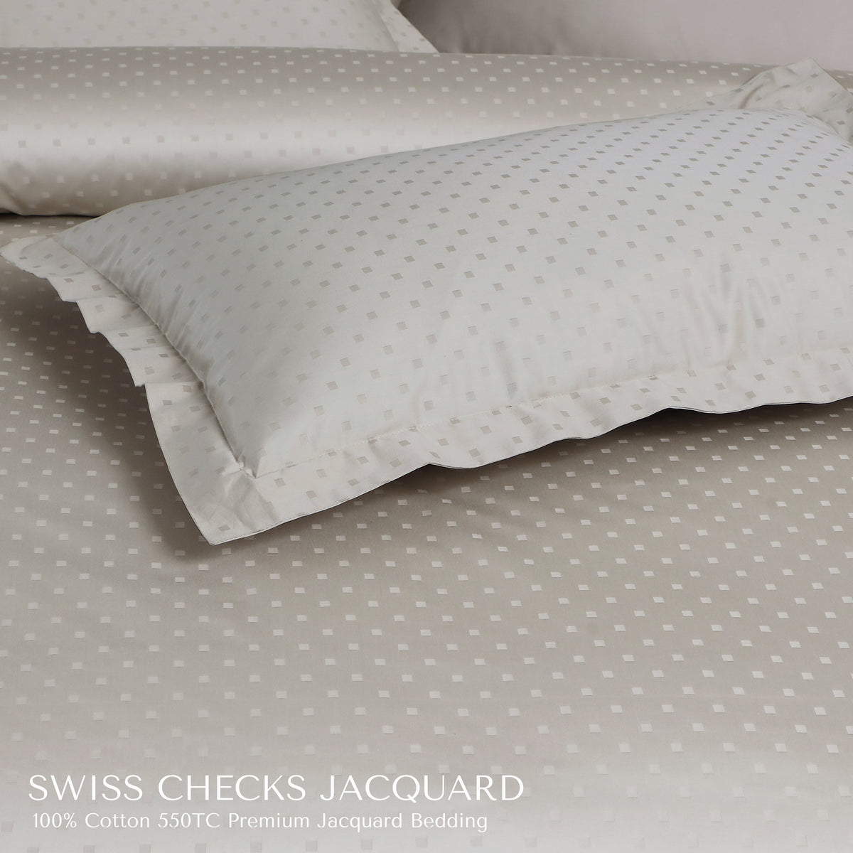 Malako Swiss Checks Jacquard Olive Beige 550 TC 100% Cotton King Size Bedding