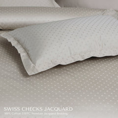 Malako Swiss Checks Jacquard Olive Beige 550 TC 100% Cotton King Size 6 Piece Bedding Set