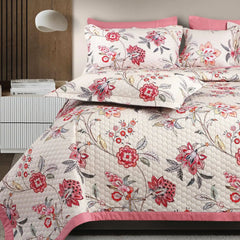 Malako Royale 100% Cotton Fohn Floral King Size 5 Piece Quilted Bedspread Set