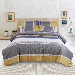 Malako Royale XL Blue & Yellow Abstract King Size 100% Cotton Bedsheet/Bedding Set