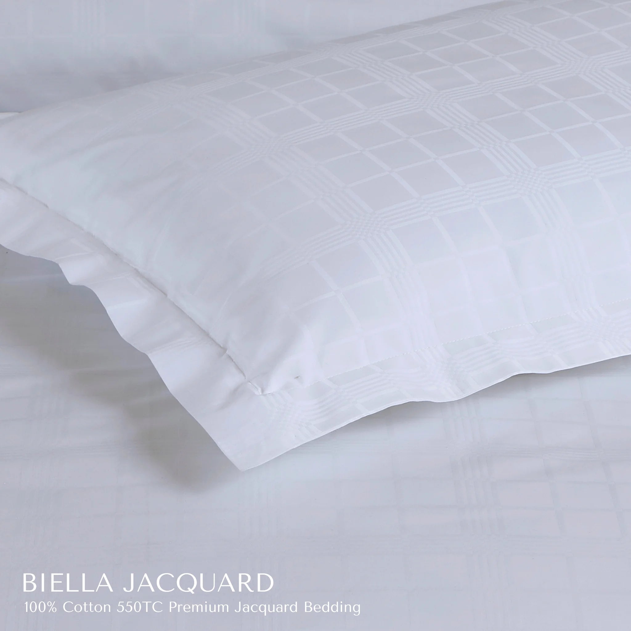 Malako Biella Jacquard Brilliant White Checks 550 TC 100% Cotton King Size Bedding