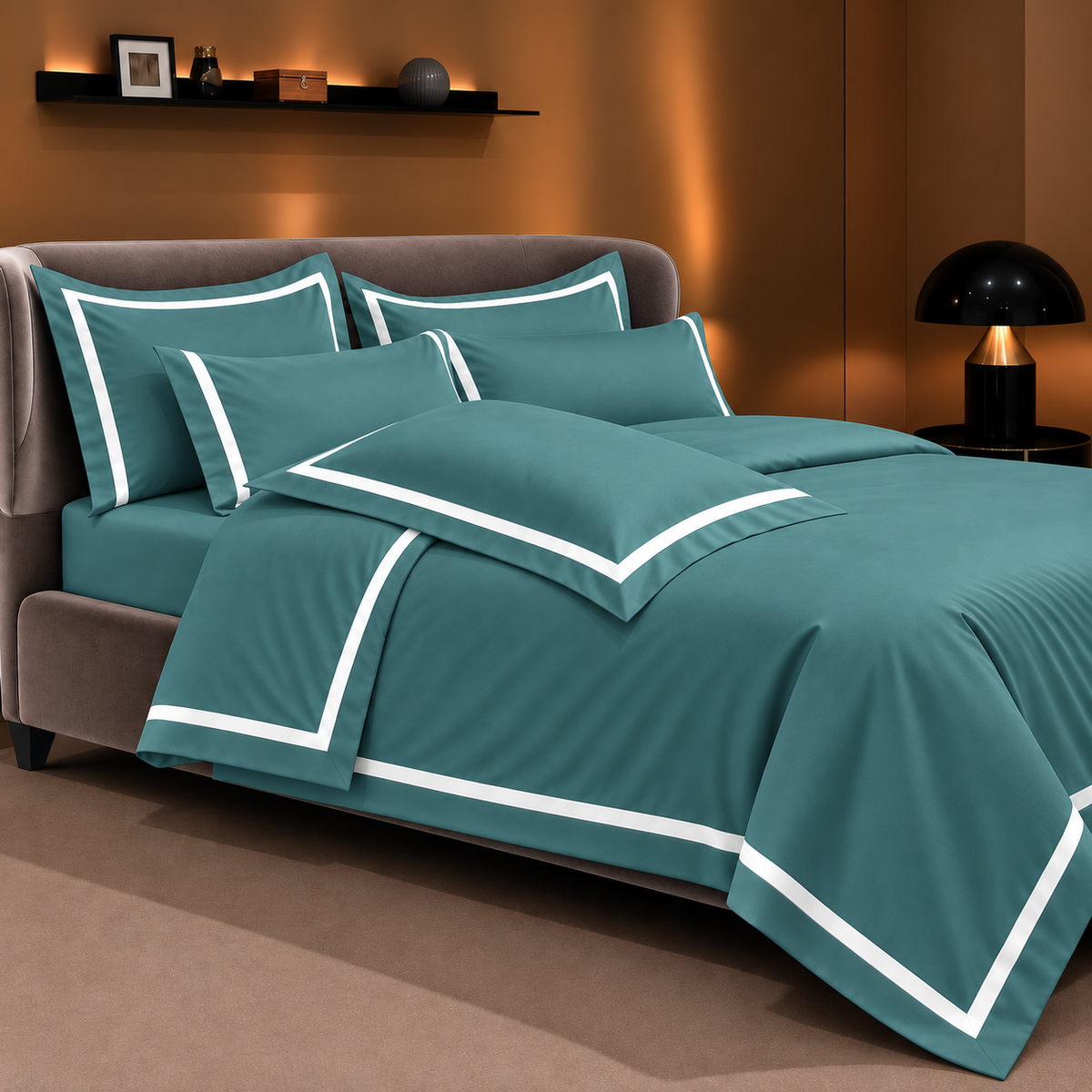 Malako Luxe Striped 550TC Teal Green 100% Cotton Super King Size Duvet Cover Set with Bedsheet and 4 Pillow Covers