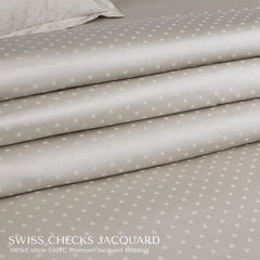 Malako Swiss Checks Jacquard Olive Beige 550 TC 100% Cotton King Size Duvet Cover Set
