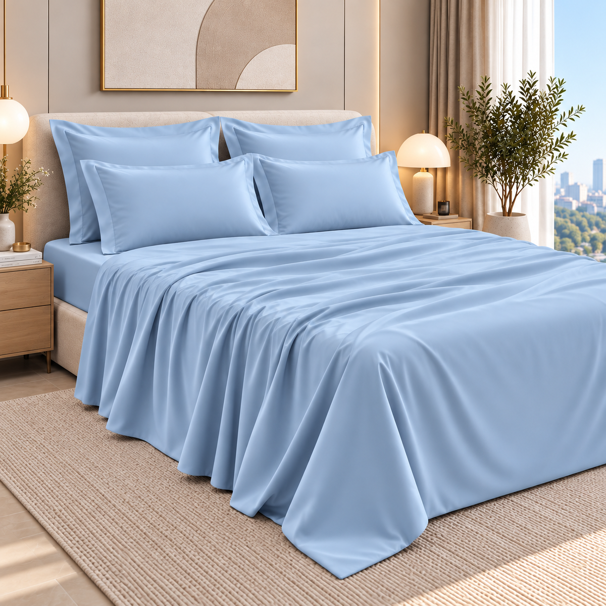 Malako Luxe: Vibrant Collection 550TC Pigeon Blue 100% Cotton Super King Size Bedding