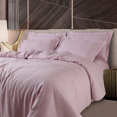 Malako Lyon Jacquard Pink Checks 100% Cotton King Size Bed Sheet with 2 Pillow Covers