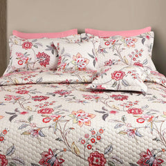 Malako Royale 100% Cotton Fohn Floral King Size 5 Piece Quilted Bedspread Set
