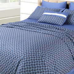 Malako Caèn 100% Cotton Blue Modern Abstract 7 Piece Flannel Dohar Set