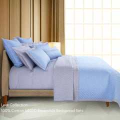 Malako Luxe 550 TC 100% Cotton Pigeon Blue & Silver Solid King Size Reversible Bedspread Set