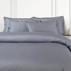 Malako Como Jacquard Grey Checks 550 TC 100% Cotton King Size Bedding Set