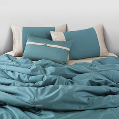 Malako Luxe Pintex 100% Cotton King Size 7 Piece Duvet Cover Set - Teal Green