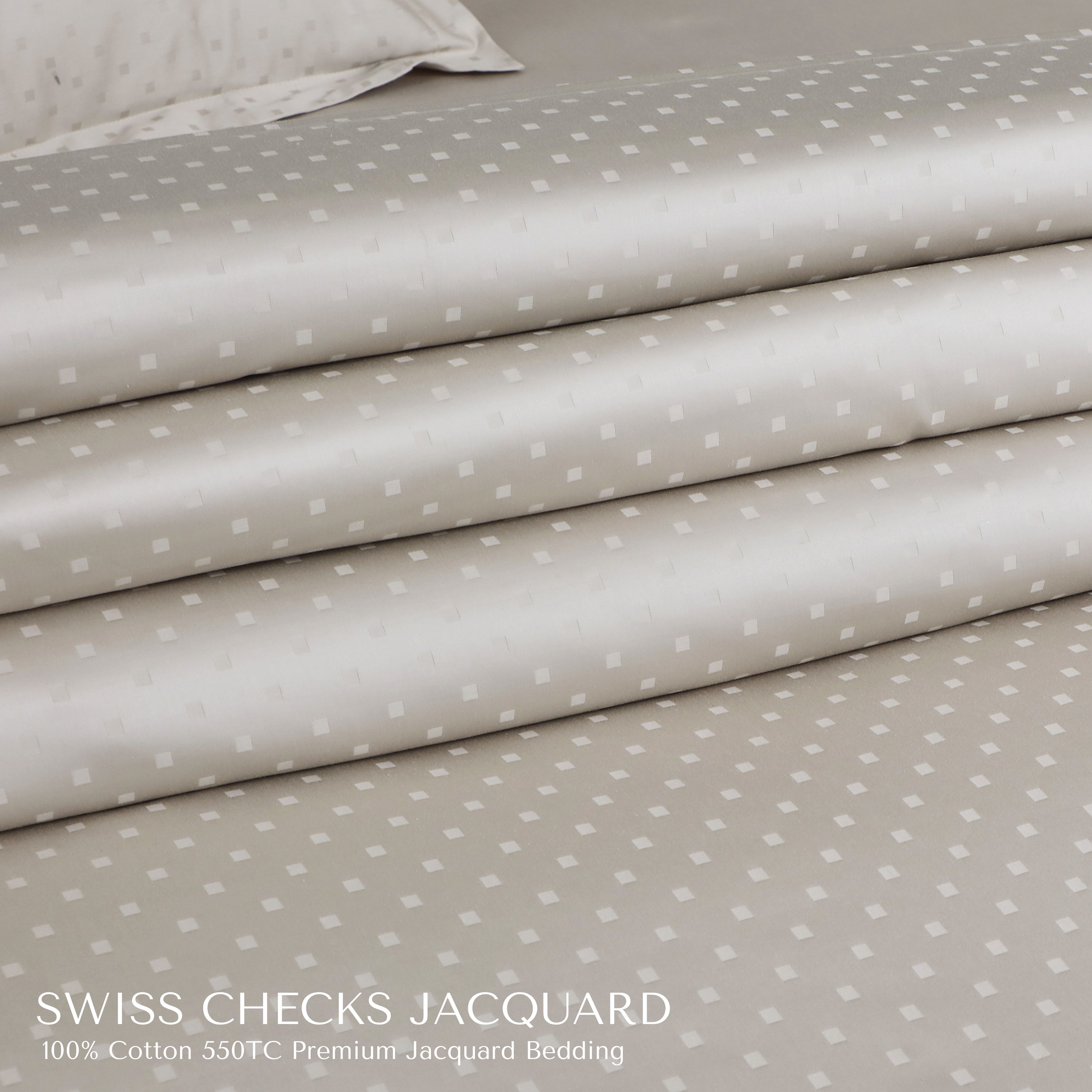 Malako Swiss Checks Jacquard Olive Beige 550 TC 100% Cotton King Size Bedding