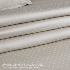 Malako Swiss Checks Jacquard Olive Beige 550 TC 100% Cotton King Size Bedding