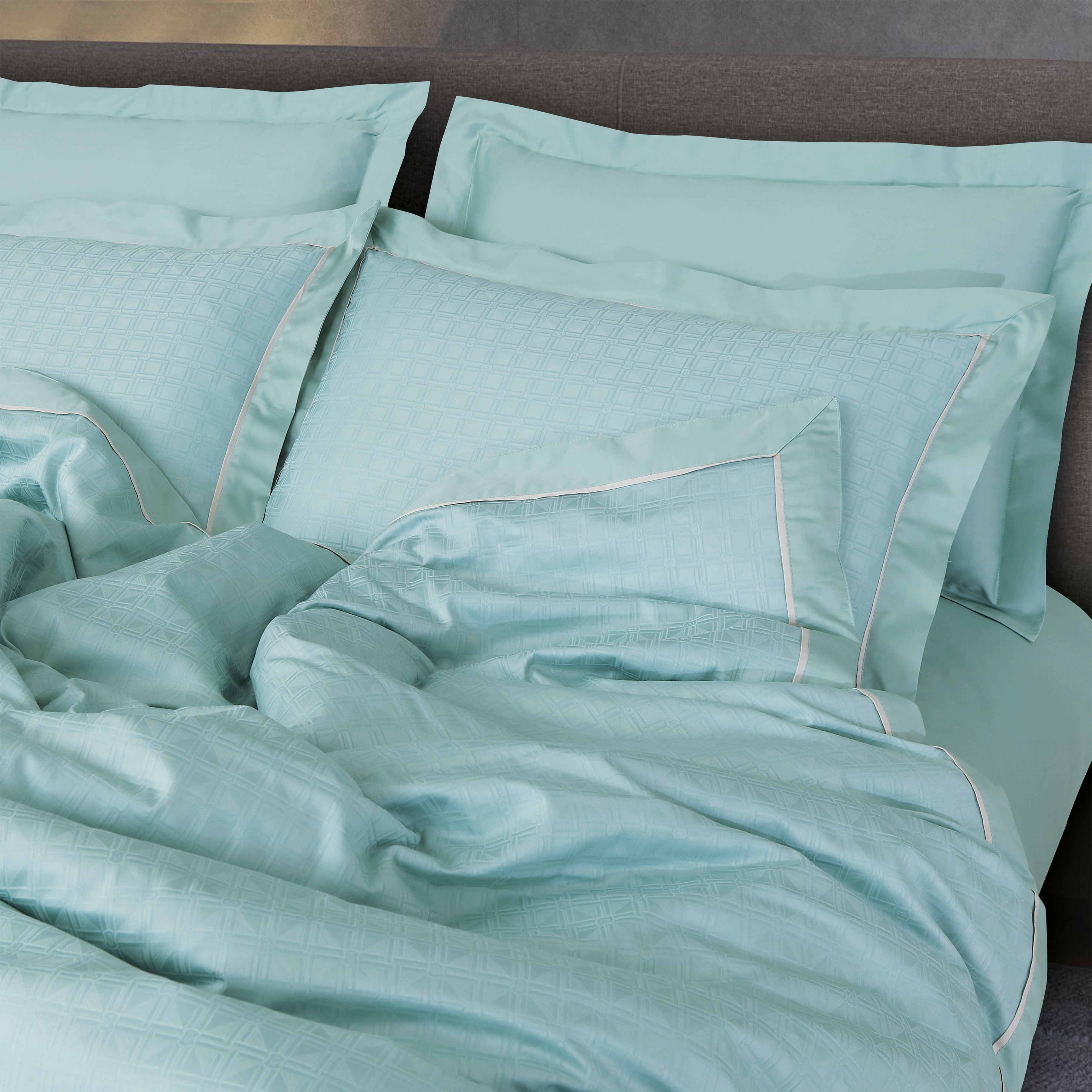 Malako Coloured Jacquard Paris Green Abstract 500 TC 100% Cotton Double Bed Duvet Cover Set