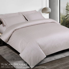 Malako Tuscan Treasure Striped Jacquard Almond Beige 550 TC 100% Cotton King Size Duvet Cover Set