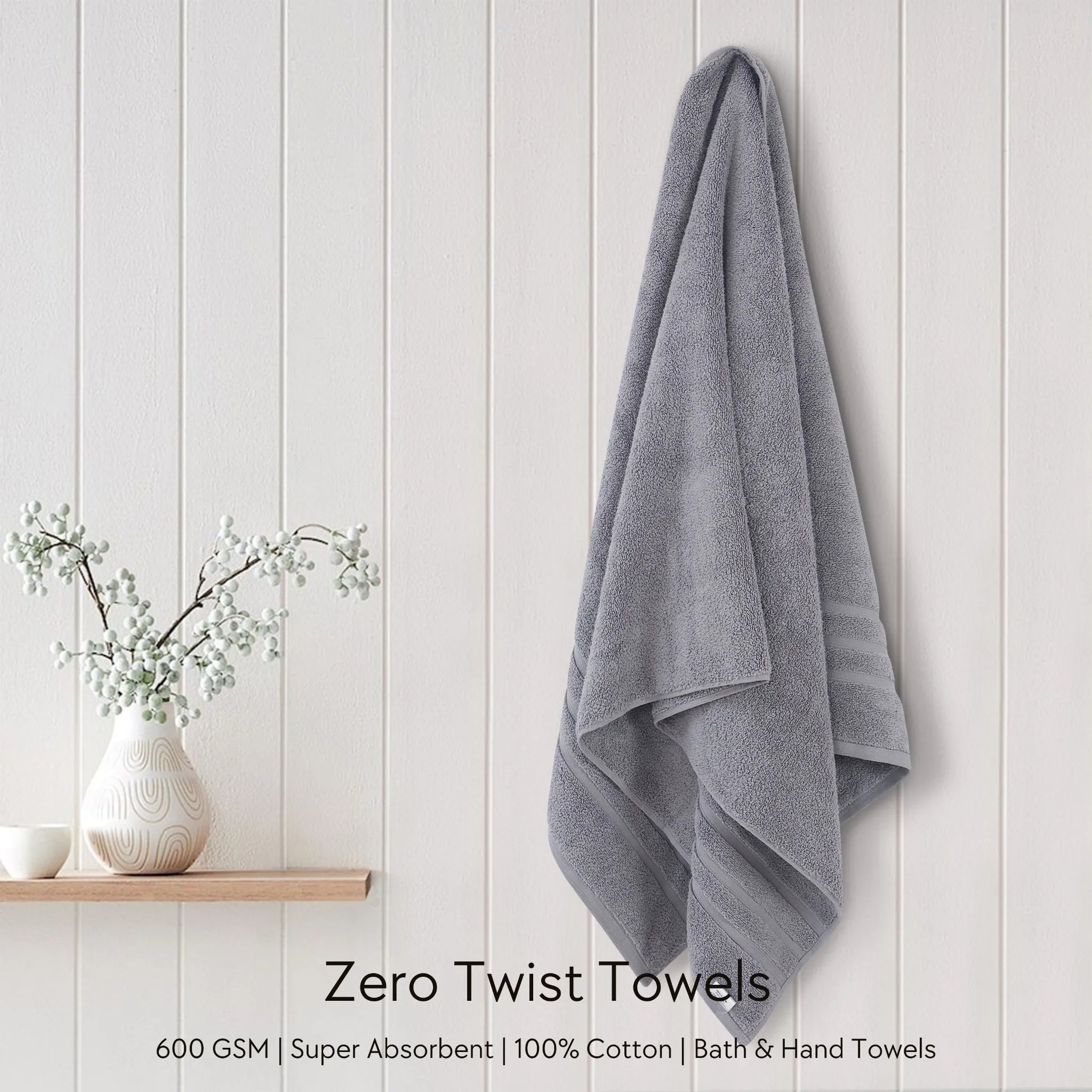 Malako Grey 100% Cotton Zero Twist Towel (600GSM)