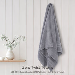 Malako Grey 100% Cotton Zero Twist Towel (600GSM)