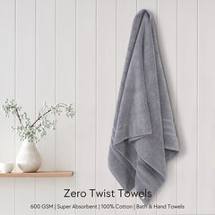 Malako Grey 100% Cotton Zero Twist Towel (600GSM)