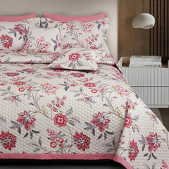 Malako Royale 100% Cotton Fohn Floral King Size 5 Piece Quilted Bedspread Set
