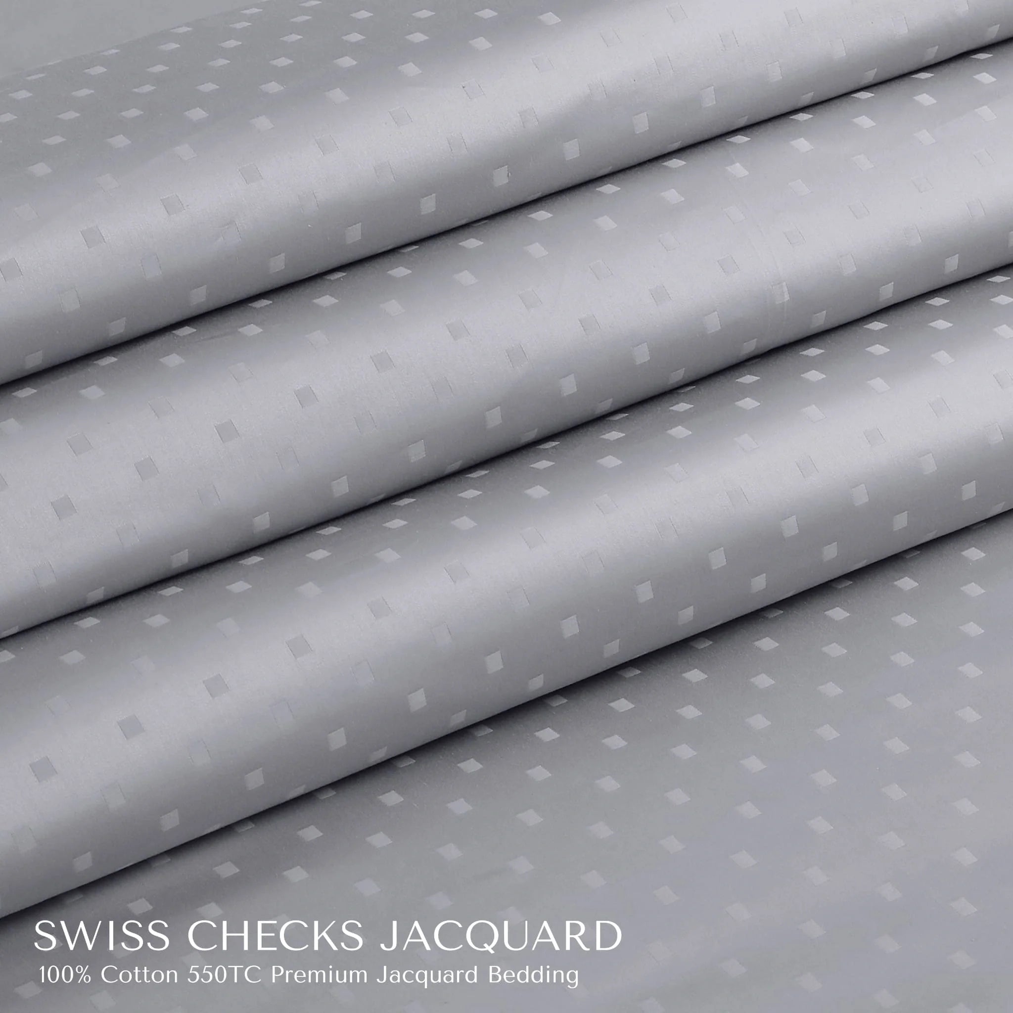 Malako Swiss Checks Jacquard Silver Grey 550 TC 100% Cotton King Size Duvet Cover Set
