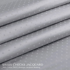 Malako Swiss Checks Jacquard Silver Grey 550 TC 100% Cotton King Size Duvet Cover Set