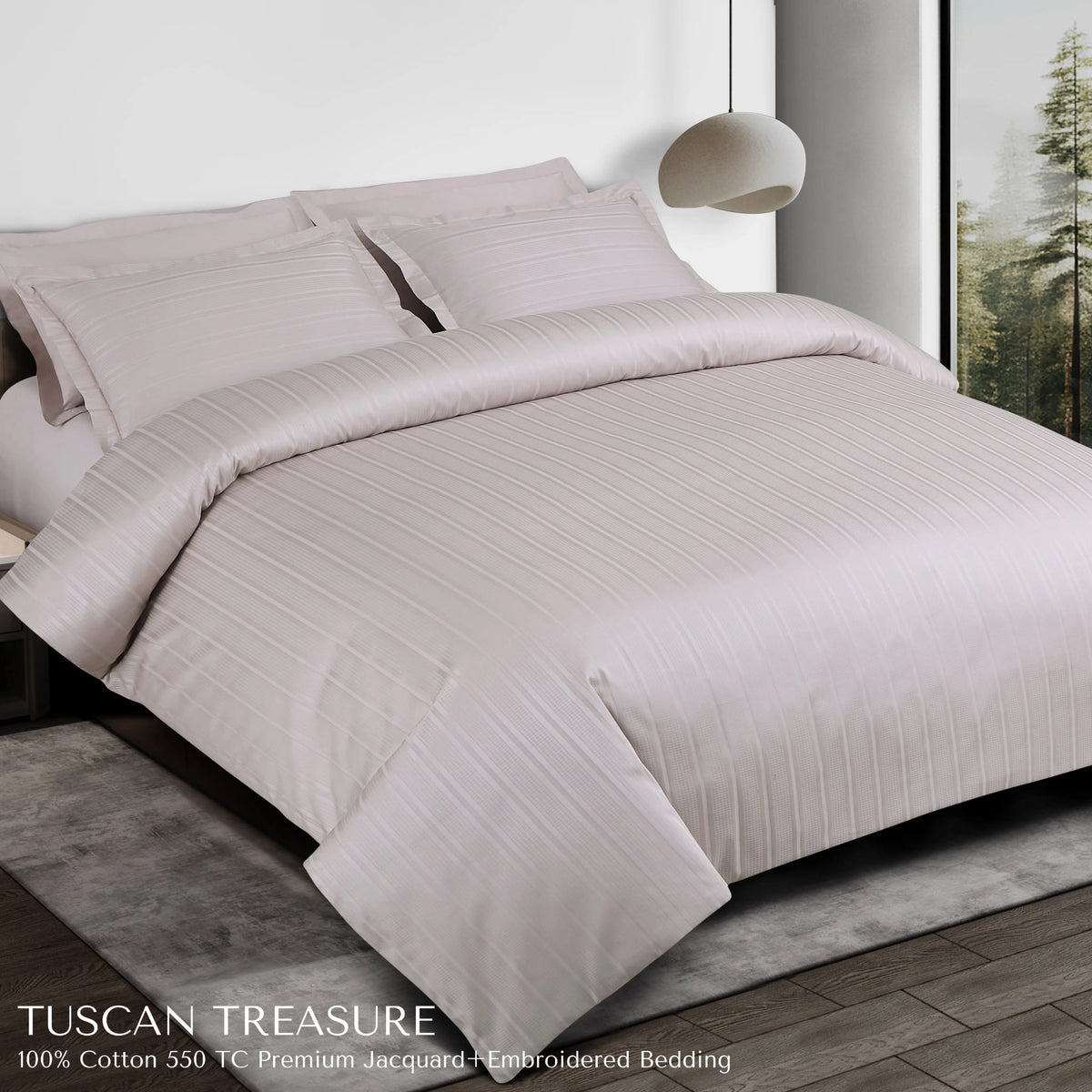 Malako Tuscan Treasure Striped Jacquard Almond Beige 550 TC 100% Cotton King Size Bedding