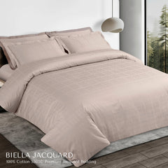 Malako Biella Jacquard Beige Checks 550 TC 100% Cotton King Size Bedding
