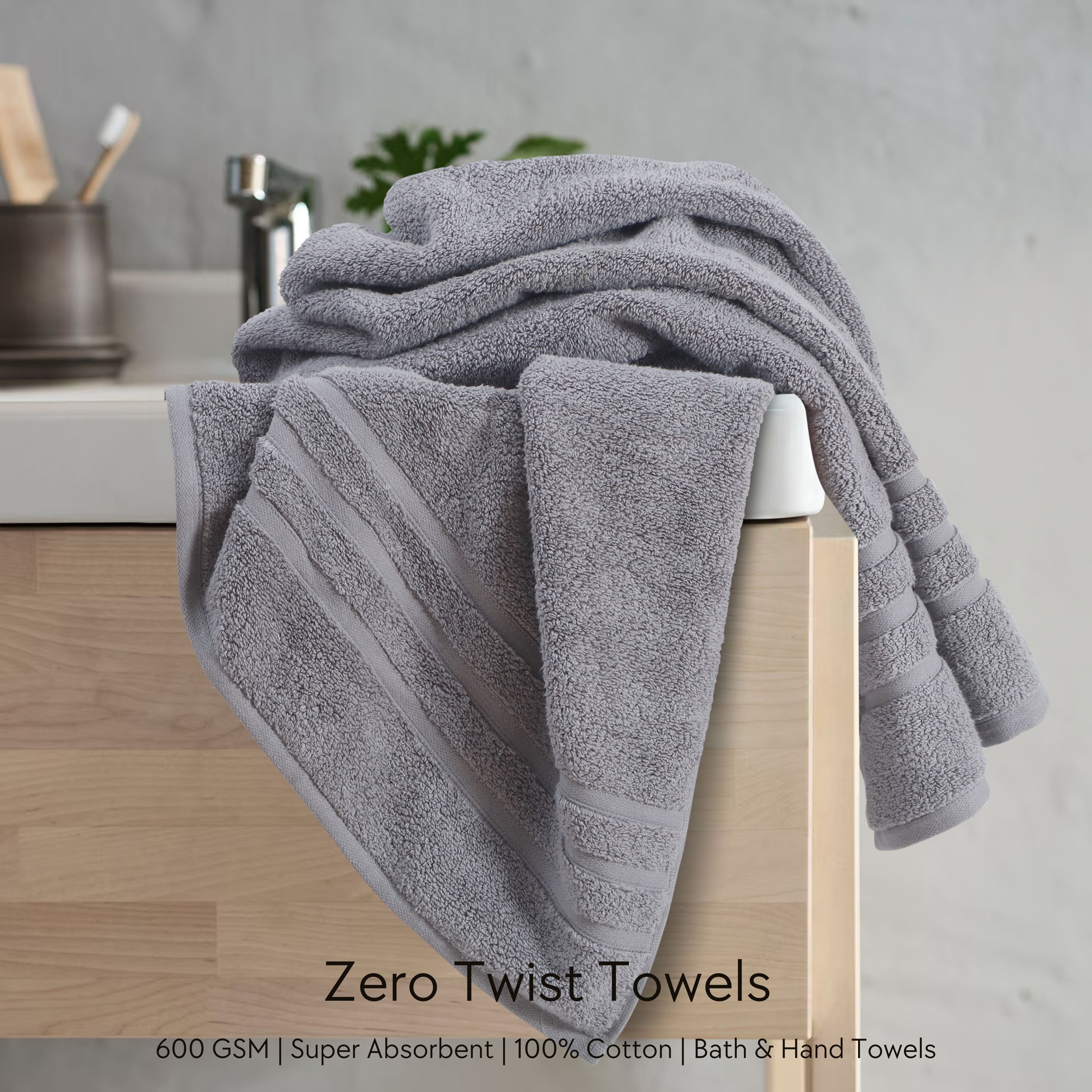 Malako Grey 100% Cotton Zero Twist Towel (600GSM)